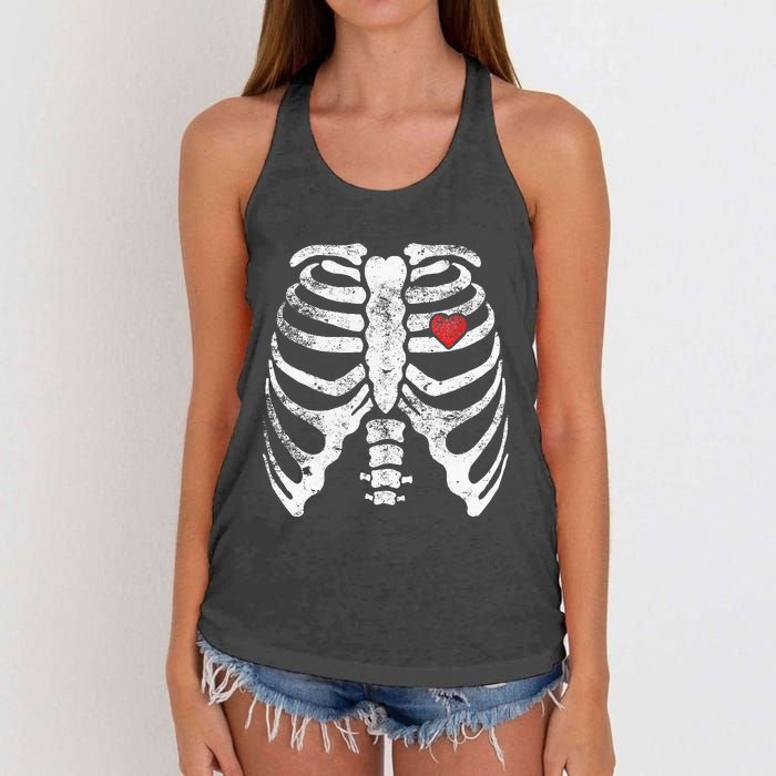 Skeleton Heart Rib Cage XRay Adult Kids Funny Halloween Women's Knotted Racerback Tank