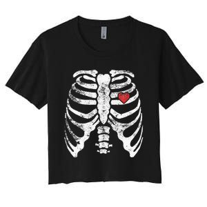 Skeleton Heart Rib Cage XRay Adult Kids Funny Halloween Women's Crop Top Tee