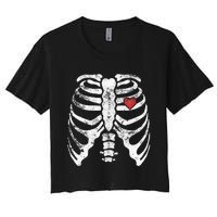 Skeleton Heart Rib Cage XRay Adult Kids Funny Halloween Women's Crop Top Tee