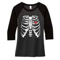 Skeleton Heart Rib Cage XRay Adult Kids Funny Halloween Women's Tri-Blend 3/4-Sleeve Raglan Shirt