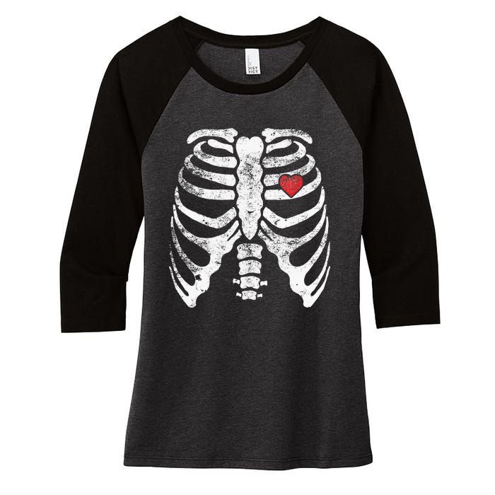 Skeleton Heart Rib Cage XRay Adult Kids Funny Halloween Women's Tri-Blend 3/4-Sleeve Raglan Shirt