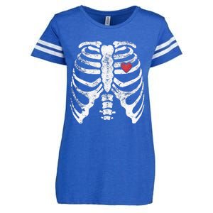 Skeleton Heart Rib Cage XRay Adult Kids Funny Halloween Enza Ladies Jersey Football T-Shirt