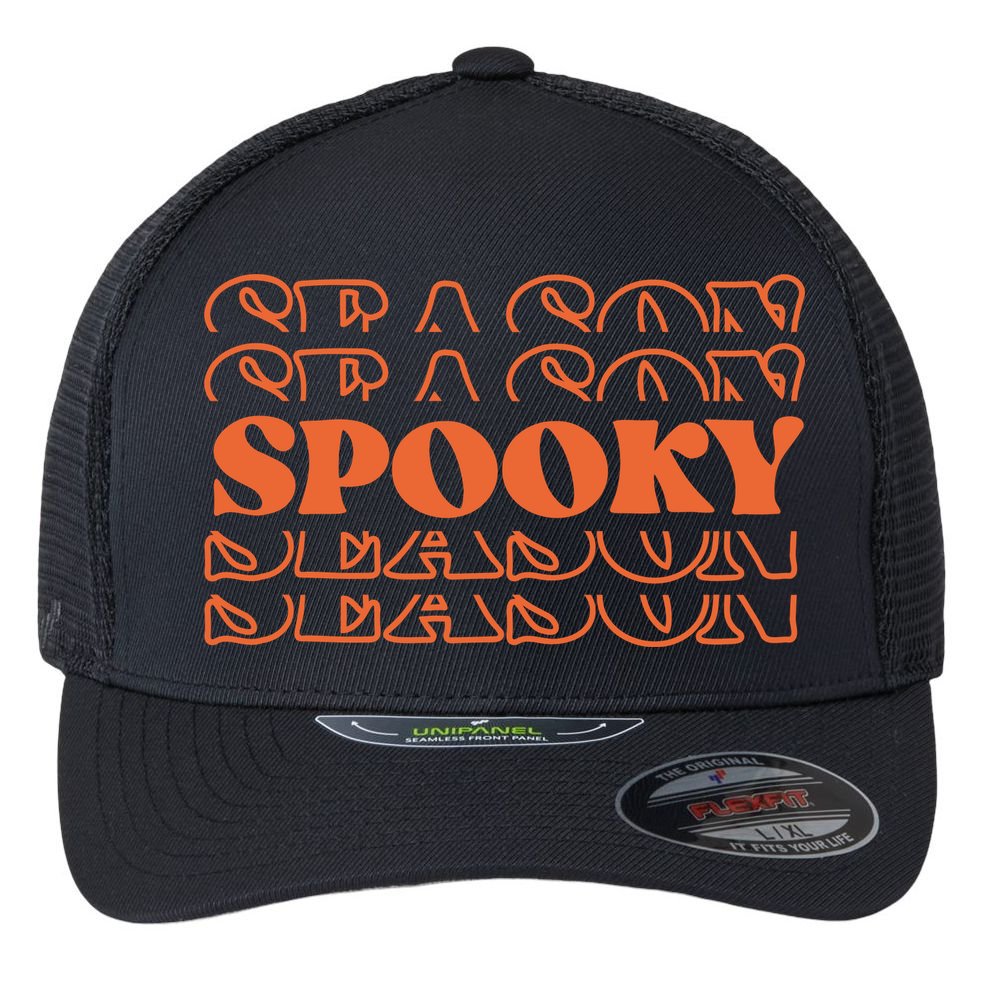 Spooky Halloween Retro Flexfit Unipanel Trucker Cap