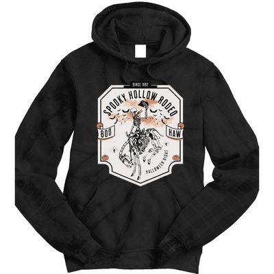 Spooky Hollow Rodeo Western Skeleton Cowboy Halloween Tie Dye Hoodie