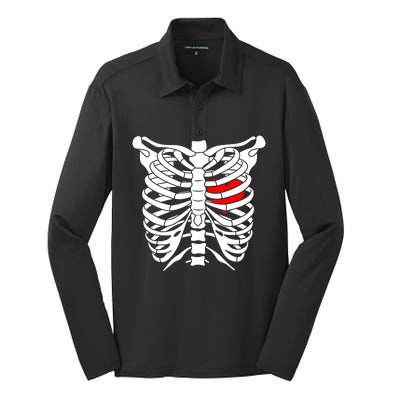 Skeleton Heart Ribcage Halloween Love Costume Idea Silk Touch Performance Long Sleeve Polo