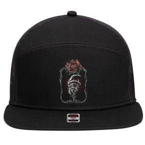 Skeleton Hand Rose Red Flower Gothic Tattoo Skull Occult 7 Panel Mesh Trucker Snapback Hat