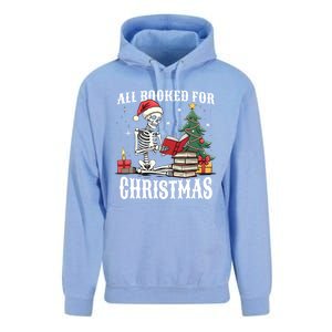 Skeleton Holiday Reading Funny All Booked For Christmas Funny Gift Unisex Surf Hoodie