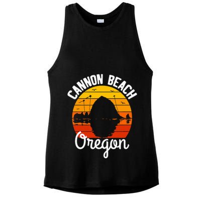Sunset Haystack Rock Souvenir Cannon Beach Ladies PosiCharge Tri-Blend Wicking Tank