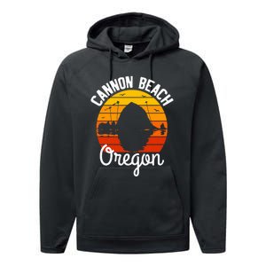 Sunset Haystack Rock Souvenir Cannon Beach Performance Fleece Hoodie