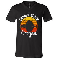 Sunset Haystack Rock Souvenir Cannon Beach V-Neck T-Shirt