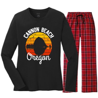 Sunset Haystack Rock Souvenir Cannon Beach Women's Long Sleeve Flannel Pajama Set 