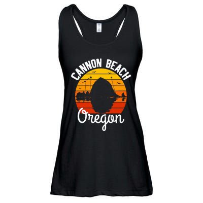 Sunset Haystack Rock Souvenir Cannon Beach Ladies Essential Flowy Tank