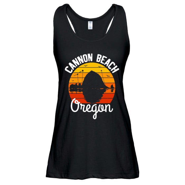 Sunset Haystack Rock Souvenir Cannon Beach Ladies Essential Flowy Tank