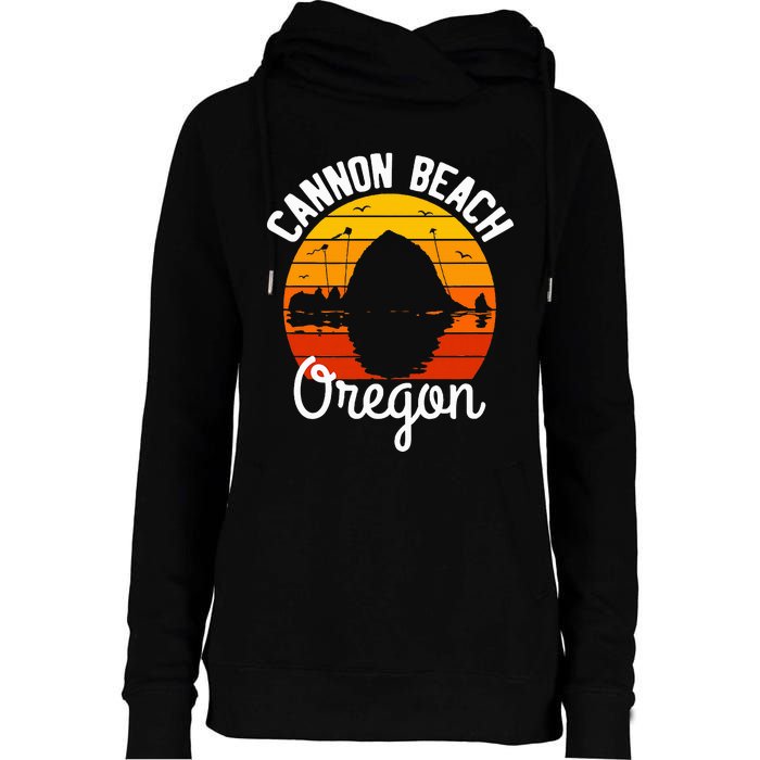 Sunset Haystack Rock Souvenir Cannon Beach Womens Funnel Neck Pullover Hood