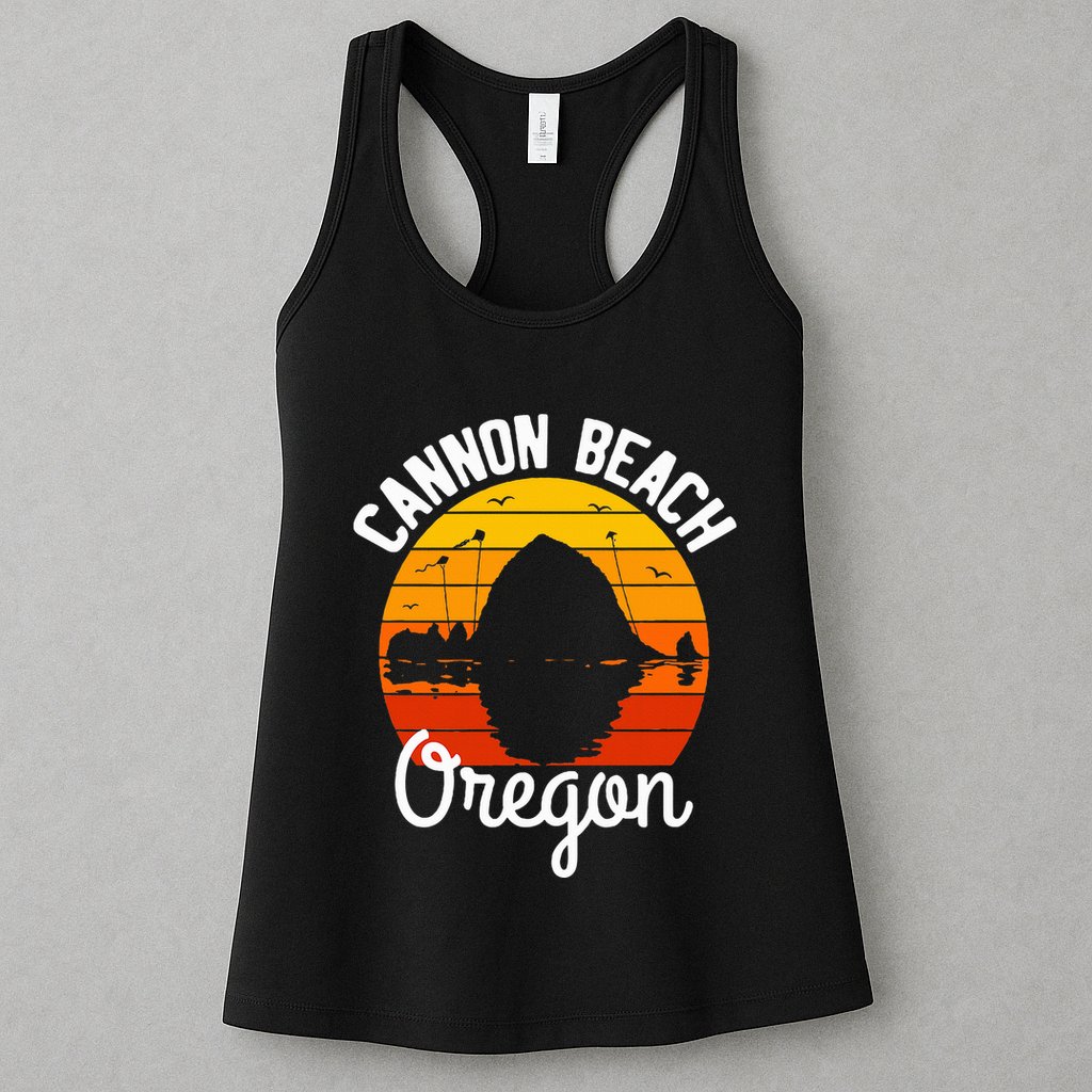 Sunset Haystack Rock Souvenir Cannon Beach Womens Tank Top