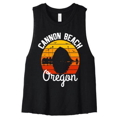 Sunset Haystack Rock Souvenir Cannon Beach Women's Racerback Cropped Tank