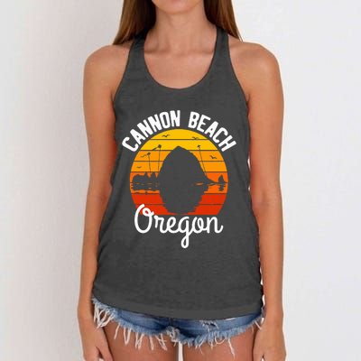 Sunset Haystack Rock Souvenir Cannon Beach Women's Knotted Racerback Tank