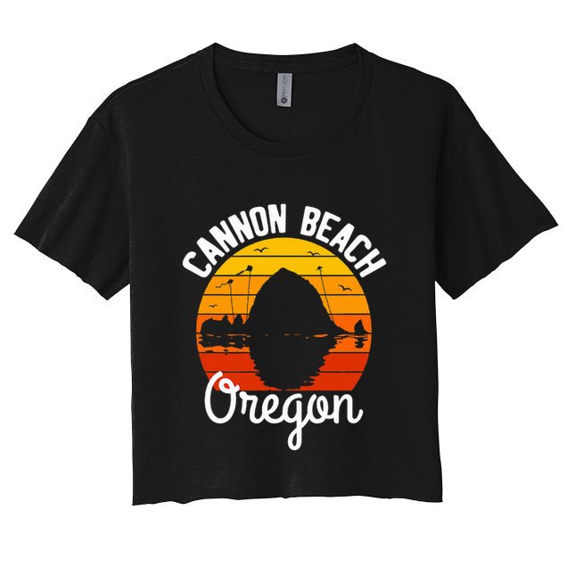 Sunset Haystack Rock Souvenir Cannon Beach Crop Top