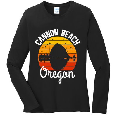 Sunset Haystack Rock Souvenir Cannon Beach Ladies Long Sleeve Shirt