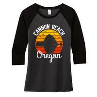 Sunset Haystack Rock Souvenir Cannon Beach Women's Tri-Blend 3/4-Sleeve Raglan Shirt