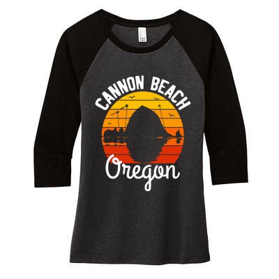 Sunset Haystack Rock Souvenir Cannon Beach Women's Tri-Blend 3/4-Sleeve Raglan Shirt