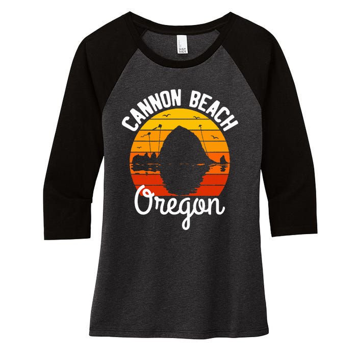 Sunset Haystack Rock Souvenir Cannon Beach Women's Tri-Blend 3/4-Sleeve Raglan Shirt