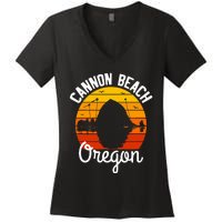 Sunset Haystack Rock Souvenir Cannon Beach Women's V-Neck T-Shirt