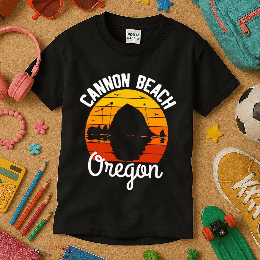 Sunset Haystack Rock Souvenir Cannon Beach Kids T-Shirt