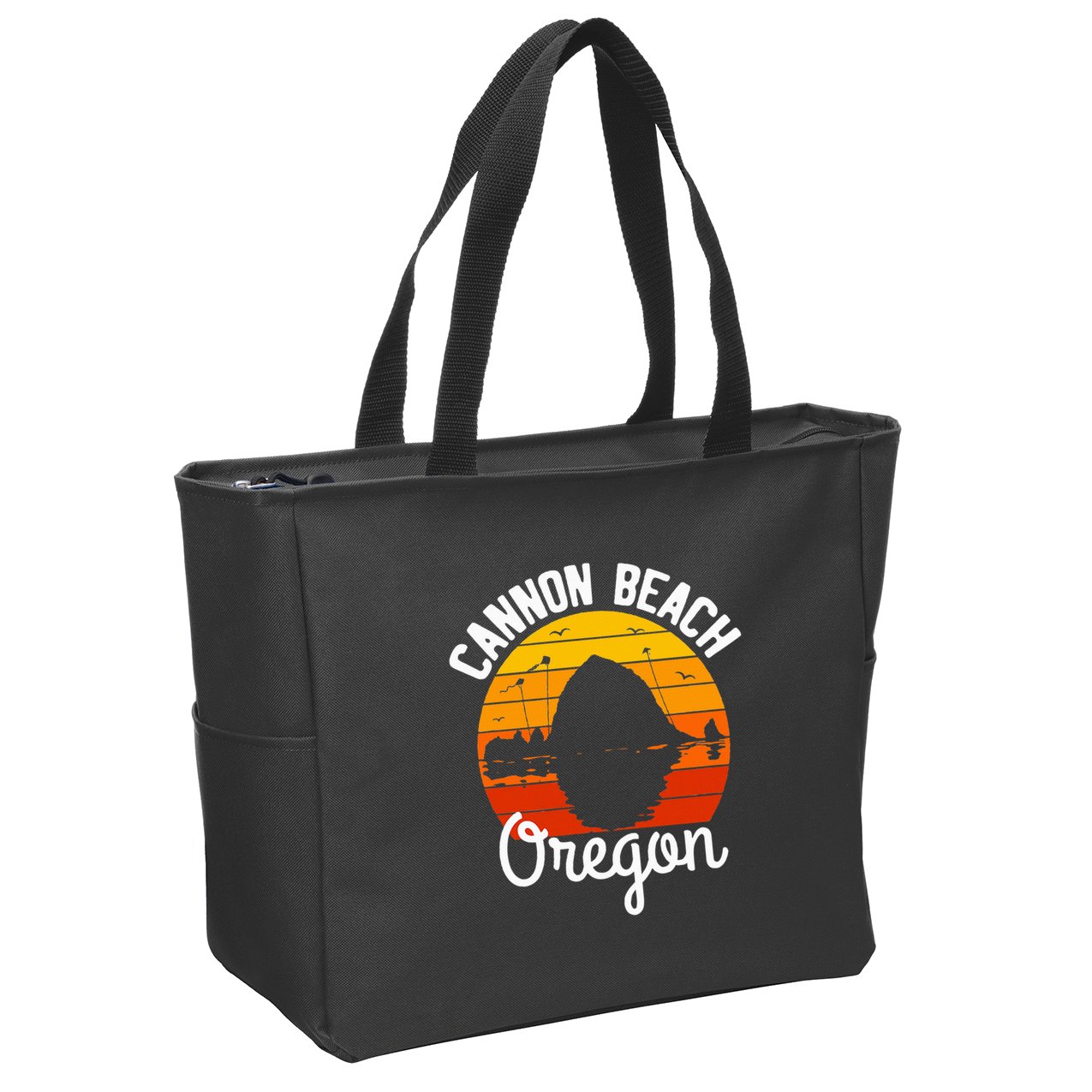 Sunset Haystack Rock Souvenir Cannon Beach Zip Tote Bag