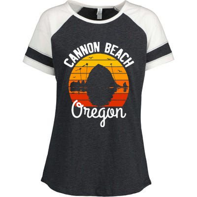 Sunset Haystack Rock Souvenir Cannon Beach Enza Ladies Jersey Colorblock Tee