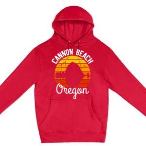 Sunset Haystack Rock Souvenir Cannon Beach Premium Pullover Hoodie