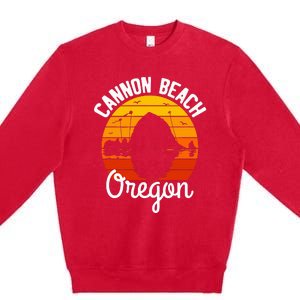 Sunset Haystack Rock Souvenir Cannon Beach Premium Crewneck Sweatshirt