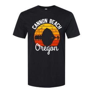 Sunset Haystack Rock Souvenir Cannon Beach Softstyle CVC T-Shirt