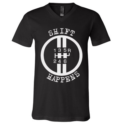 Shift Happens Race Car Fan Manual Transmission 6 Speed Funny V-Neck T-Shirt