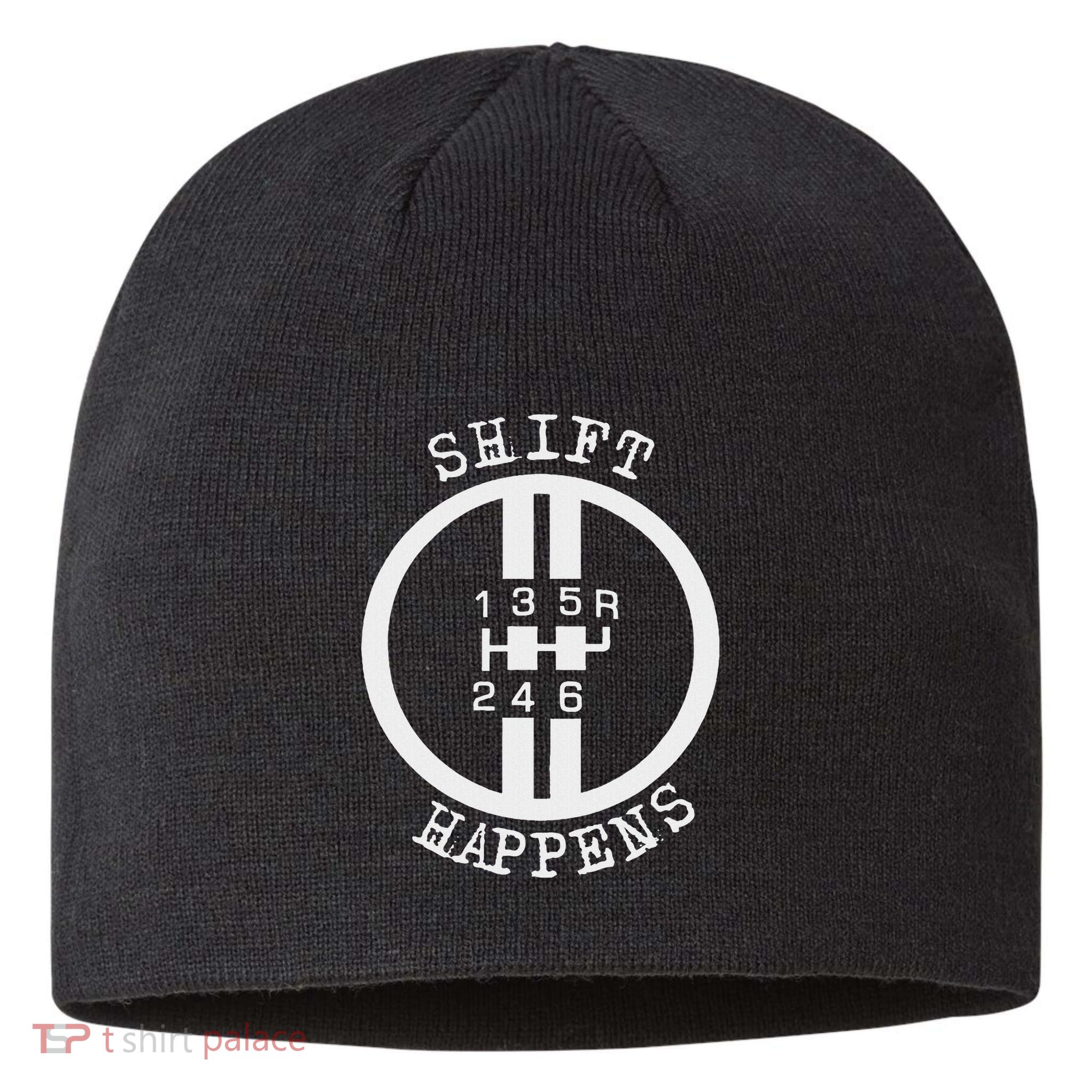 Shift Happens Race Car Fan Manual Transmission 6 Speed Funny Sustainable Beanie