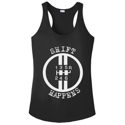 Shift Happens Race Car Fan Manual Transmission 6 Speed Funny Ladies PosiCharge Competitor Racerback Tank