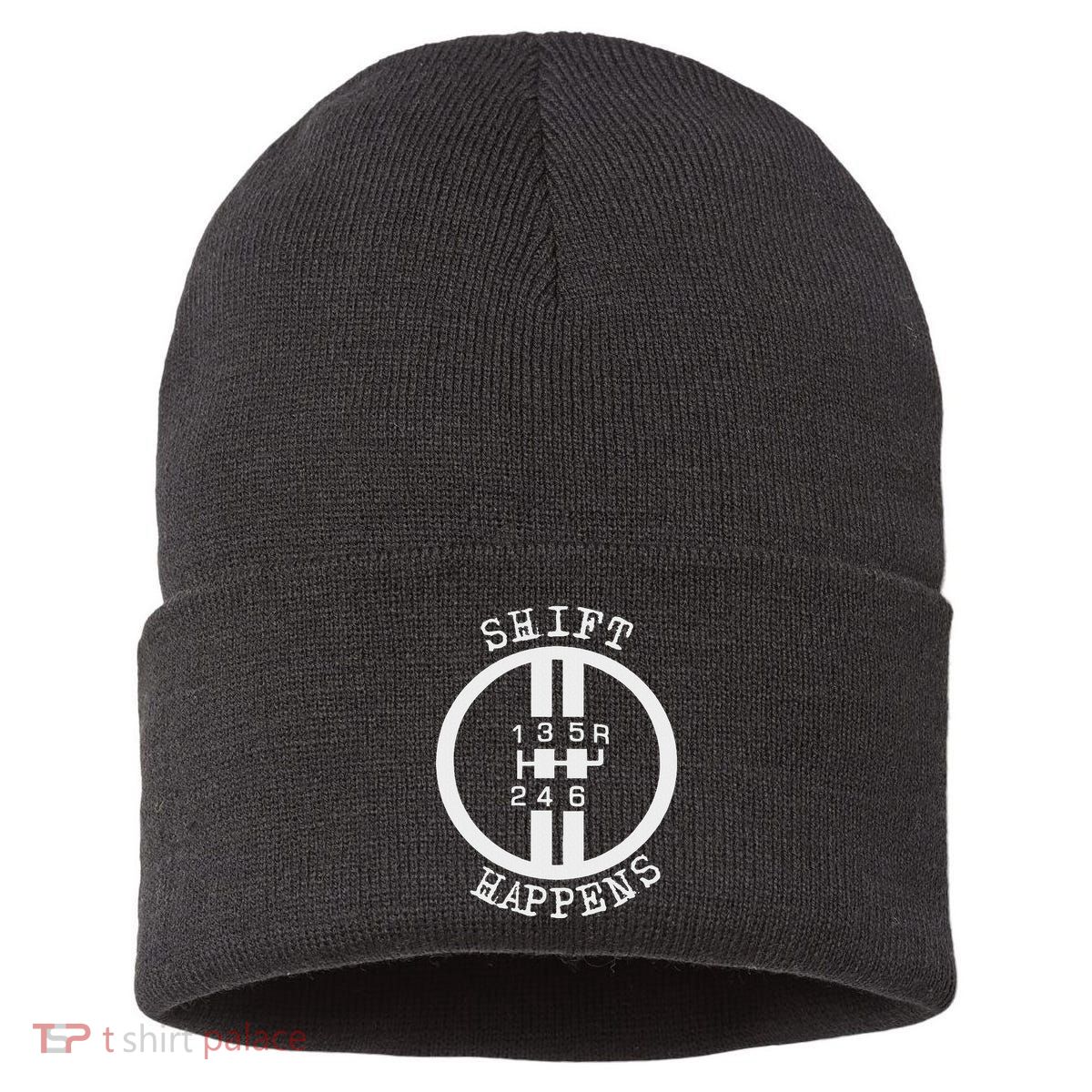 Shift Happens Race Car Fan Manual Transmission 6 Speed Funny Sustainable Knit Beanie