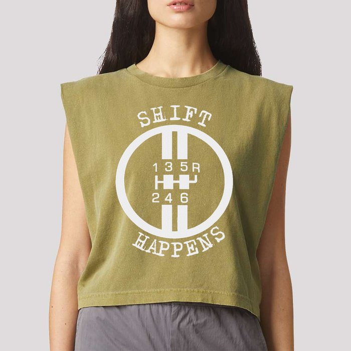 Shift Happens Race Car Fan Manual Transmission 6 Speed Funny Garment-Dyed Women's Muscle Tee