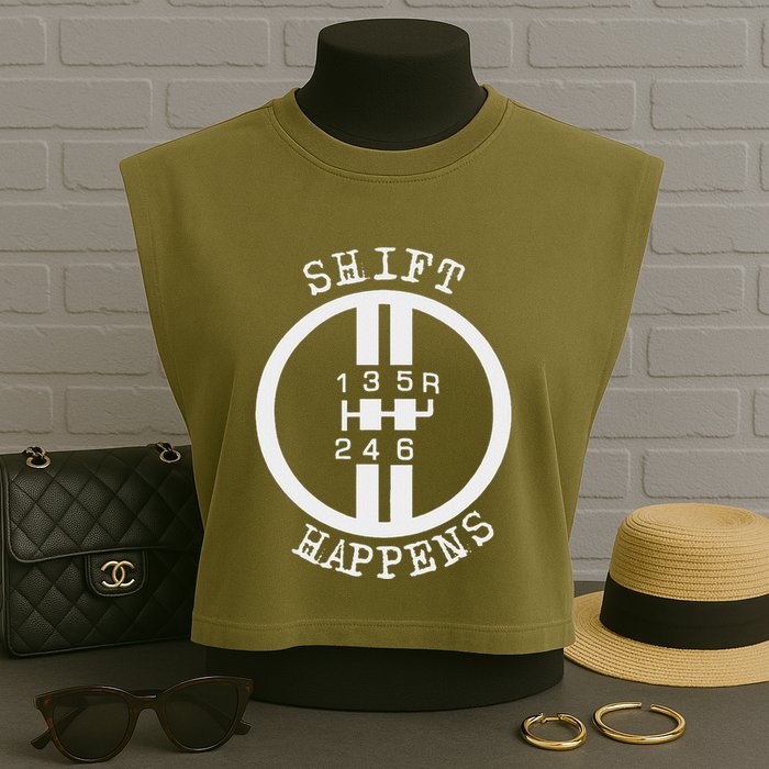 Shift Happens Race Car Fan Manual Transmission 6 Speed Funny Garment-Dyed Women's Muscle Tee