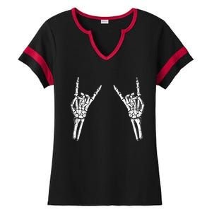 Skeleton Hand Rocker Graphic Rock On Star Trendy Halloween Gift Ladies Halftime Notch Neck Tee