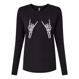 Skeleton Hand Rocker Graphic Rock On Star Trendy Halloween Gift Womens Cotton Relaxed Long Sleeve T-Shirt