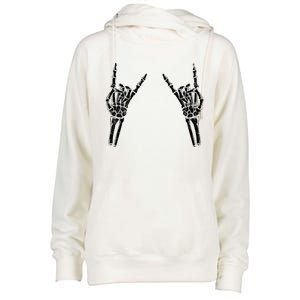 Skeleton Hand Rocker Graphic Rock On Star Trendy Halloween Gift Womens Funnel Neck Pullover Hood