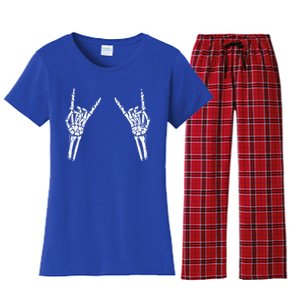 Skeleton Hand Rocker Graphic Rock On Star Trendy Halloween Gift Women's Flannel Pajama Set