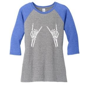 Skeleton Hand Rocker Graphic Rock On Star Trendy Halloween Gift Women's Tri-Blend 3/4-Sleeve Raglan Shirt