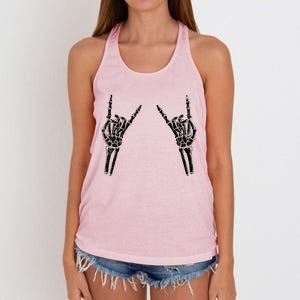 Skeleton Hand Rocker Graphic Rock On Star Trendy Halloween Gift Women's Knotted Racerback Tank