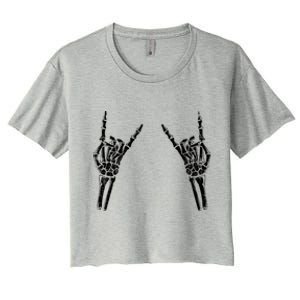 Skeleton Hand Rocker Graphic Rock On Star Trendy Halloween Gift Women's Crop Top Tee