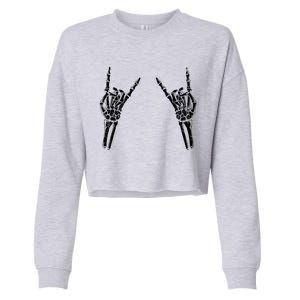 Skeleton Hand Rocker Graphic Rock On Star Trendy Halloween Gift Cropped Pullover Crew