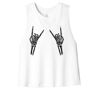 Skeleton Hand Rocker Graphic Rock On Star Trendy Halloween Gift Women's Racerback Cropped Tank