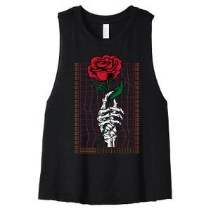 Skeleton Hand Red Rose Flower Gothic Style Women's Racerback Cropped Tank