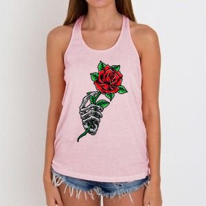 Skeleton Hand Red Rose Flower Women's Knotted Racerback Tank